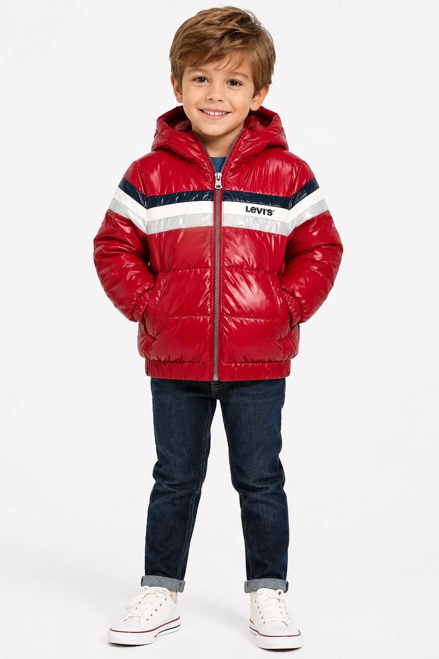 Kids LEVIS Red Hooded Puffer Jacket 6-7